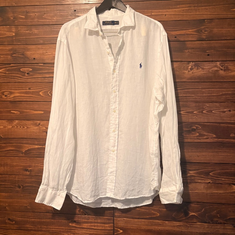 Polo Ralph Lauren Linen Shirt Mens XXL White Long Sleeve Pony Coastal Resort